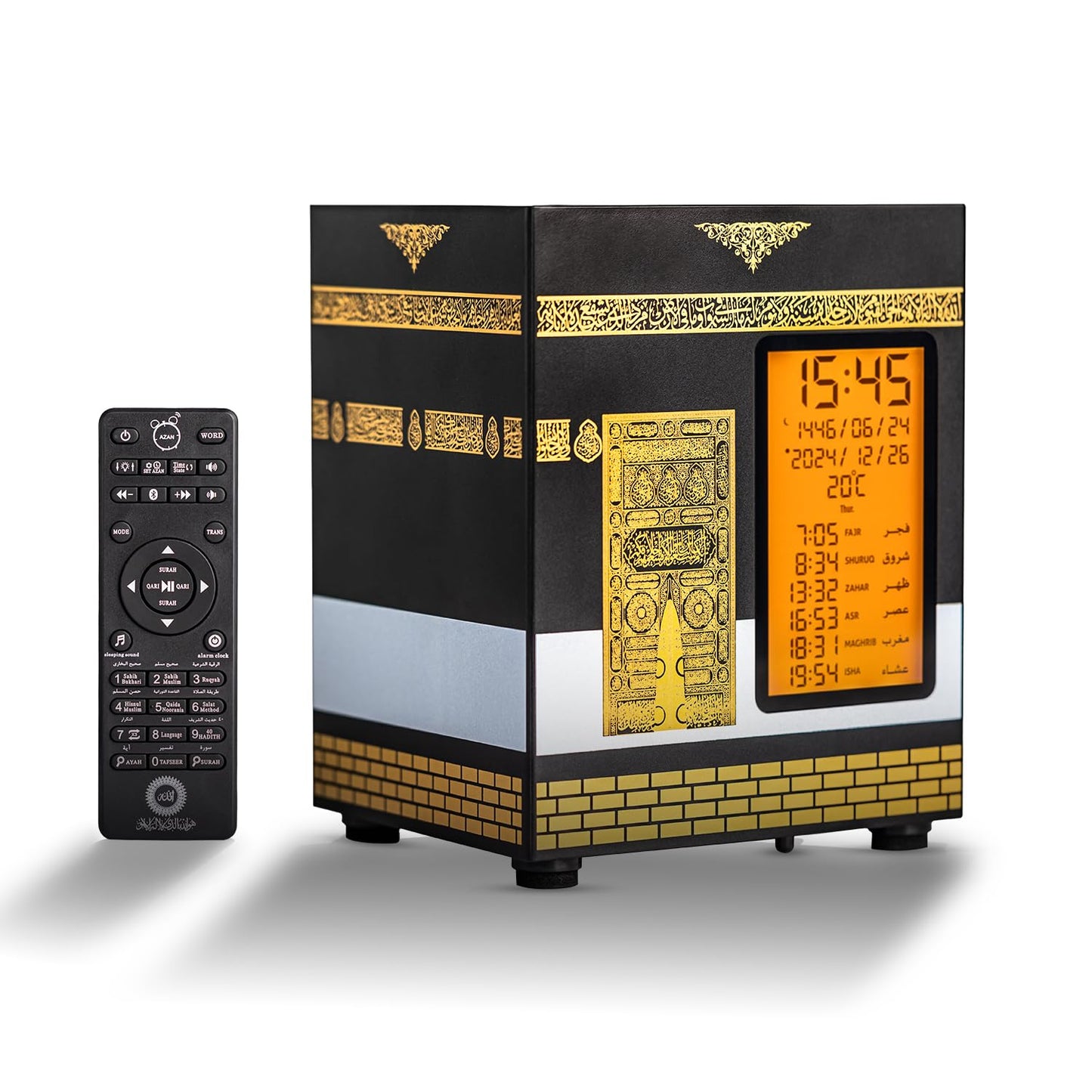 ALMOSTAQIM Azan Clock for Home - Athan Clock for Prayer with Sound, Daily Reminder, Quran Recitation & Explanations - Portable & Rechargeable - Mobile App & Remote Control - Kaaba Design