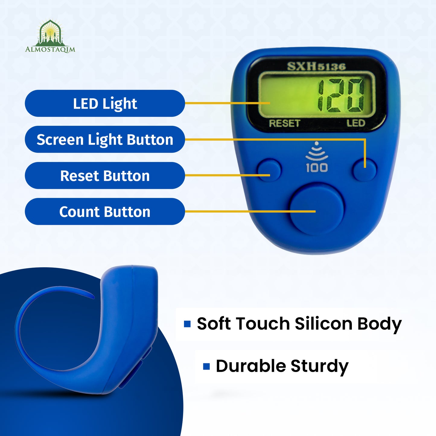 ALMOSTAQIM 6-Pack Digital Tally Finger Counter with Led, Colorful Tasbeeh Tasbih 5-Digits Counter Clickers with Led Light, Carry Ring, Individual Hard Case for Muslims Pray Knitting Track Golf Lap
