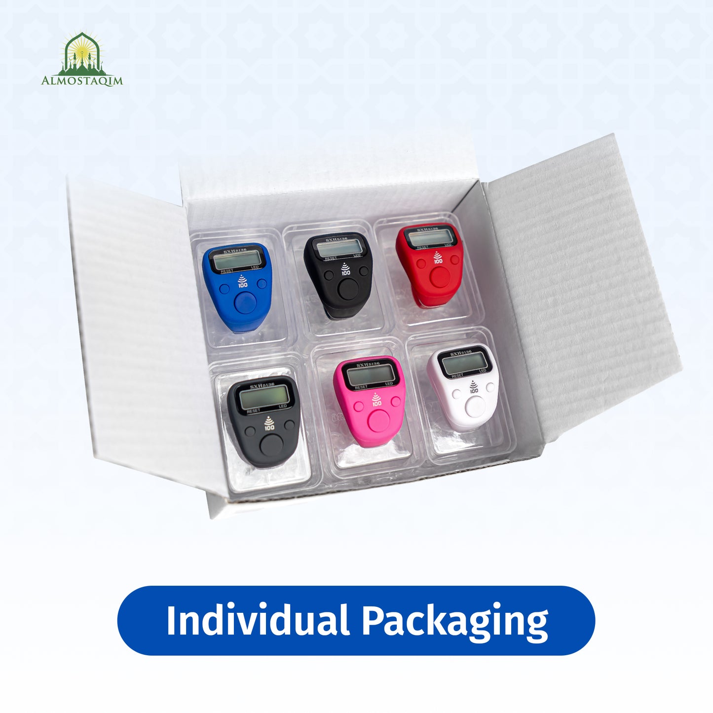 ALMOSTAQIM 6-Pack Digital Tally Finger Counter with Led, Colorful Tasbeeh Tasbih 5-Digits Counter Clickers with Led Light, Carry Ring, Individual Hard Case for Muslims Pray Knitting Track Golf Lap