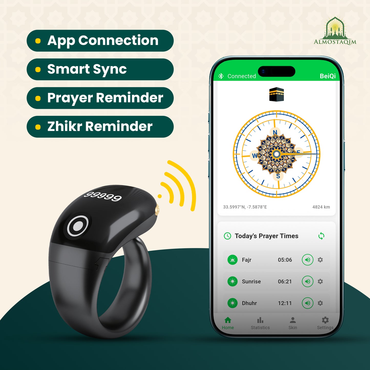 ALMOSTAQIM Tasbih Counter Zikr Rings, Smart Tasbeeh, Electronic Digital Tasbih Rings Adjustable Sizes Finger for Muslims, Prayer, Reminder, Home