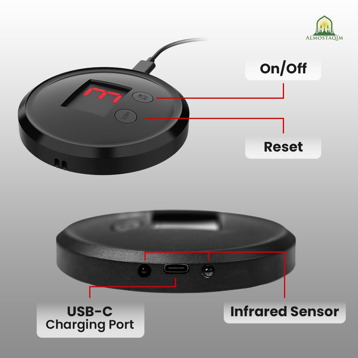 Almostaqim Smart Rakaat Counter - Magnetic Islamic Counter with Sensor - Lightweight, Compact, Detachable & Portable - Rechargeable via USB-C - Digital Muslim Prayer Counter for Home, Mosque or Travel